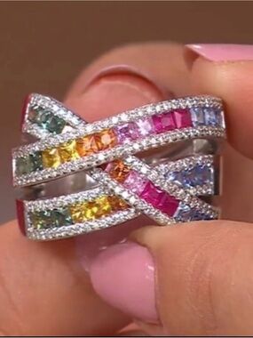 Effy Watercolors 14k multi sapphire gem and diamond highway ring